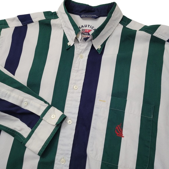 Chemise Vintage Nautica à Boutons - Manches Longues - Taille L - Marron - Occasion Très Bon état